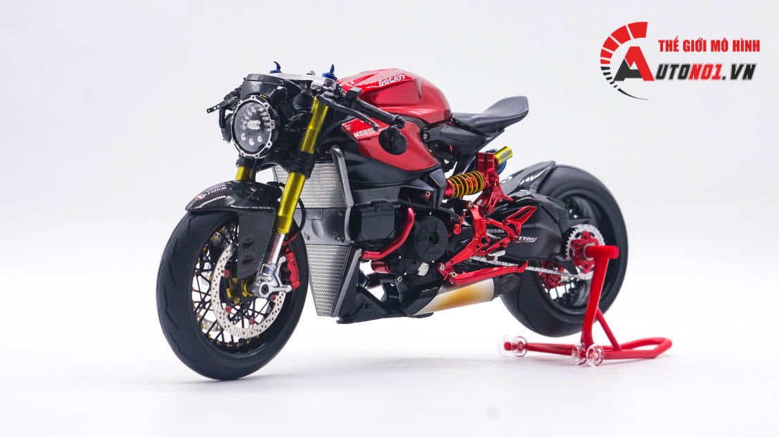 Mô hình xe cao cấp Ducati 1199 Panigale Cafe Racer Grey Red cao cấp nồi khô ghi đông mâm căm dĩa kim loại 1:12 Tamiya D201