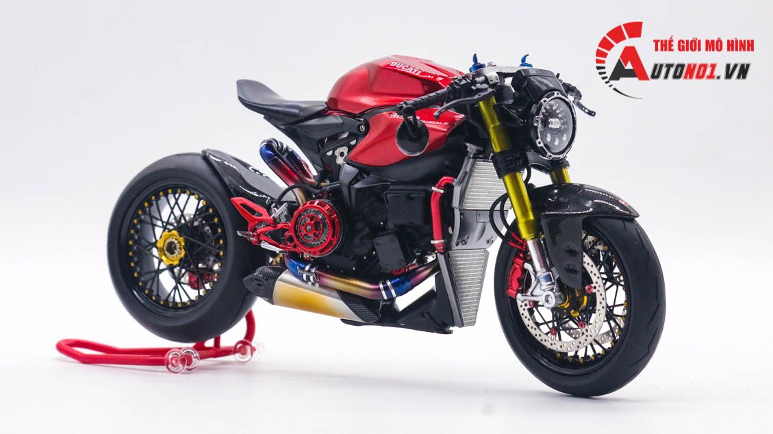  Mô hình xe cao cấp Ducati 1199 Panigale Cafe Racer Grey Red cao cấp nồi khô ghi đông mâm căm dĩa kim loại 1:12 Tamiya D201 