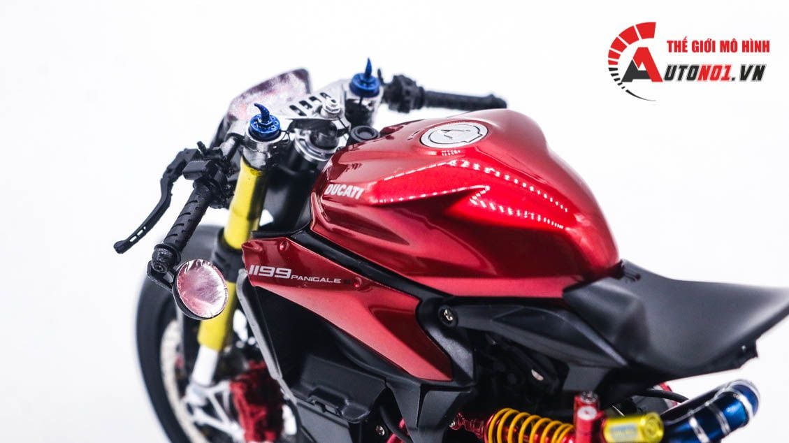  Mô hình xe cao cấp Ducati 1199 Panigale Cafe Racer Grey Red cao cấp nồi khô ghi đông mâm căm dĩa kim loại 1:12 Tamiya D201 