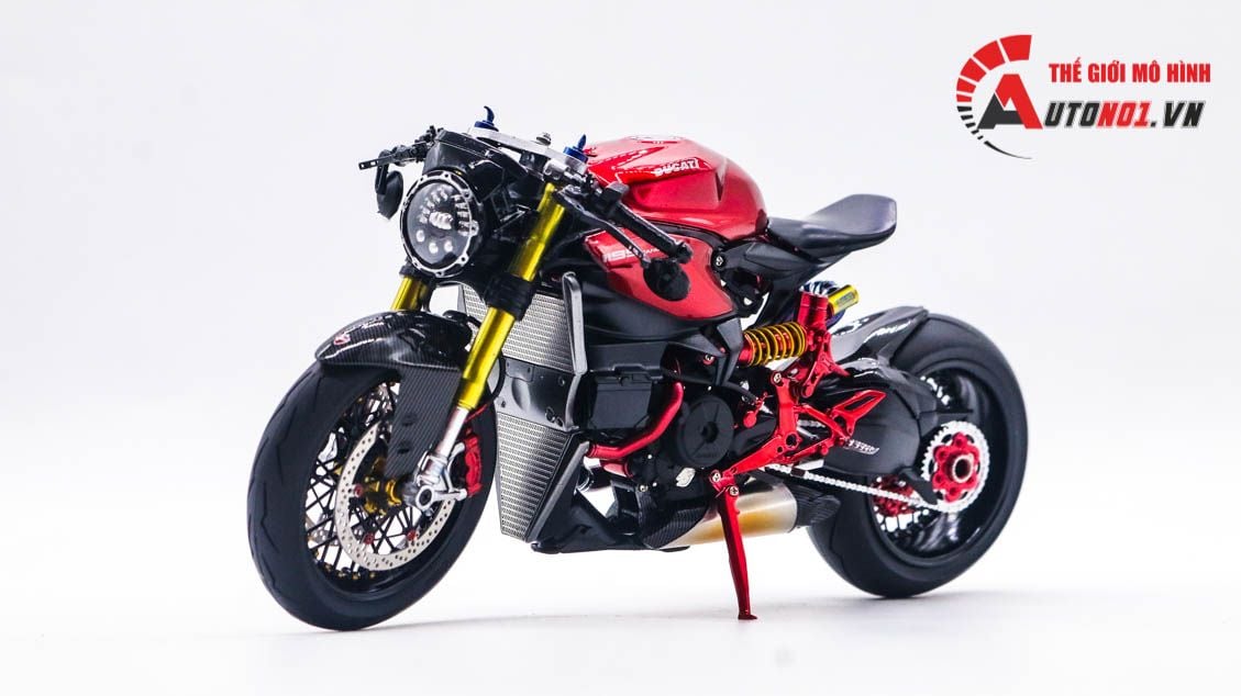  Mô hình xe cao cấp Ducati 1199 Panigale Cafe Racer Grey Red cao cấp nồi khô ghi đông mâm căm dĩa kim loại 1:12 Tamiya D201 