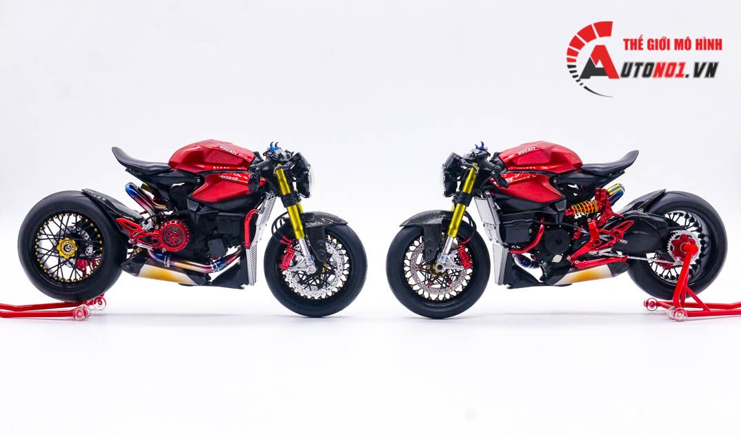  Mô hình xe cao cấp Ducati 1199 Panigale Cafe Racer Grey Red cao cấp nồi khô ghi đông mâm căm dĩa kim loại 1:12 Tamiya D201 