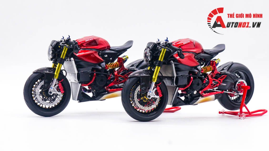  Mô hình xe cao cấp Ducati 1199 Panigale Cafe Racer Grey Red cao cấp nồi khô ghi đông mâm căm dĩa kim loại 1:12 Tamiya D201 