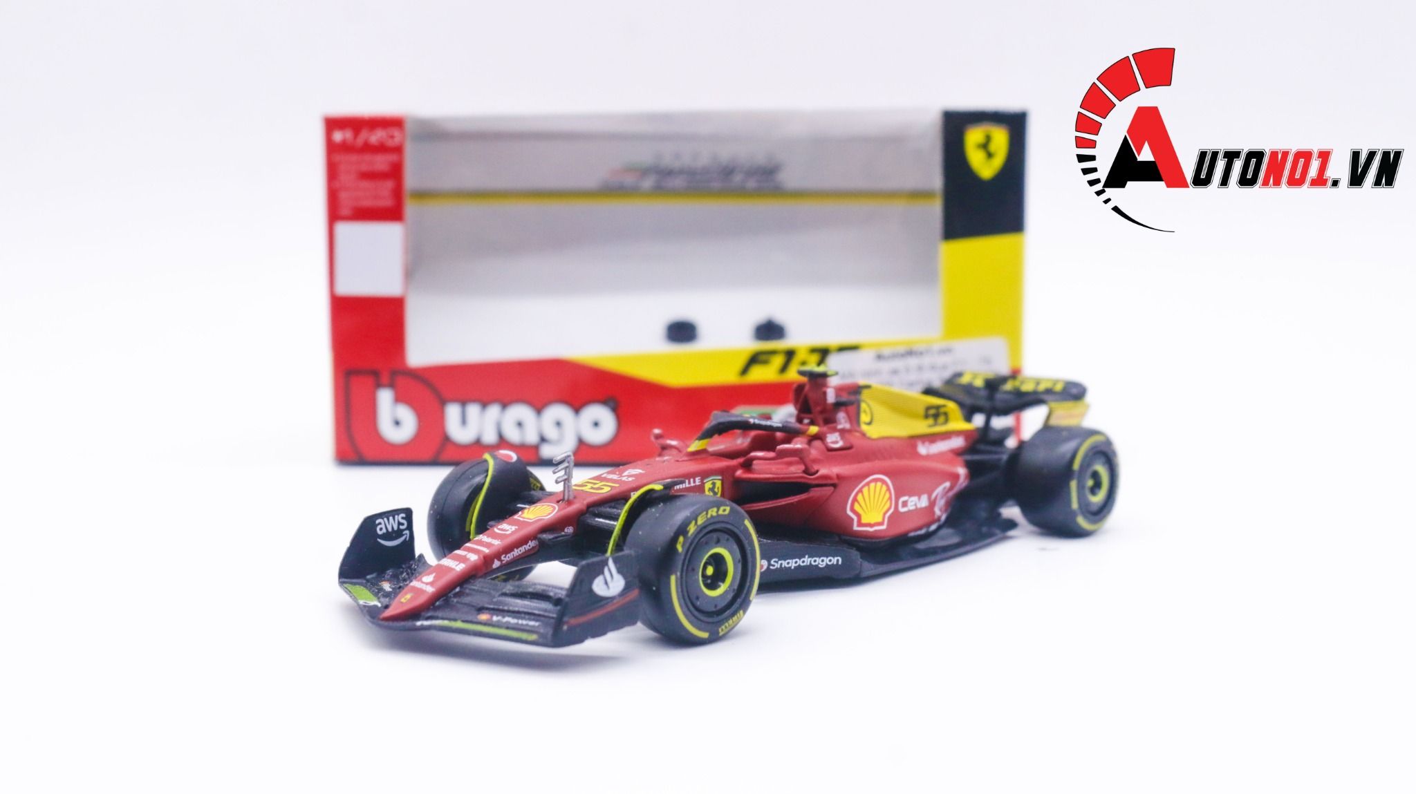  Mô hình xe đua F1 - 75 Ferrari #55 Carlos Sainz 2022 tỉ lệ 1:43 Bburago OT209 