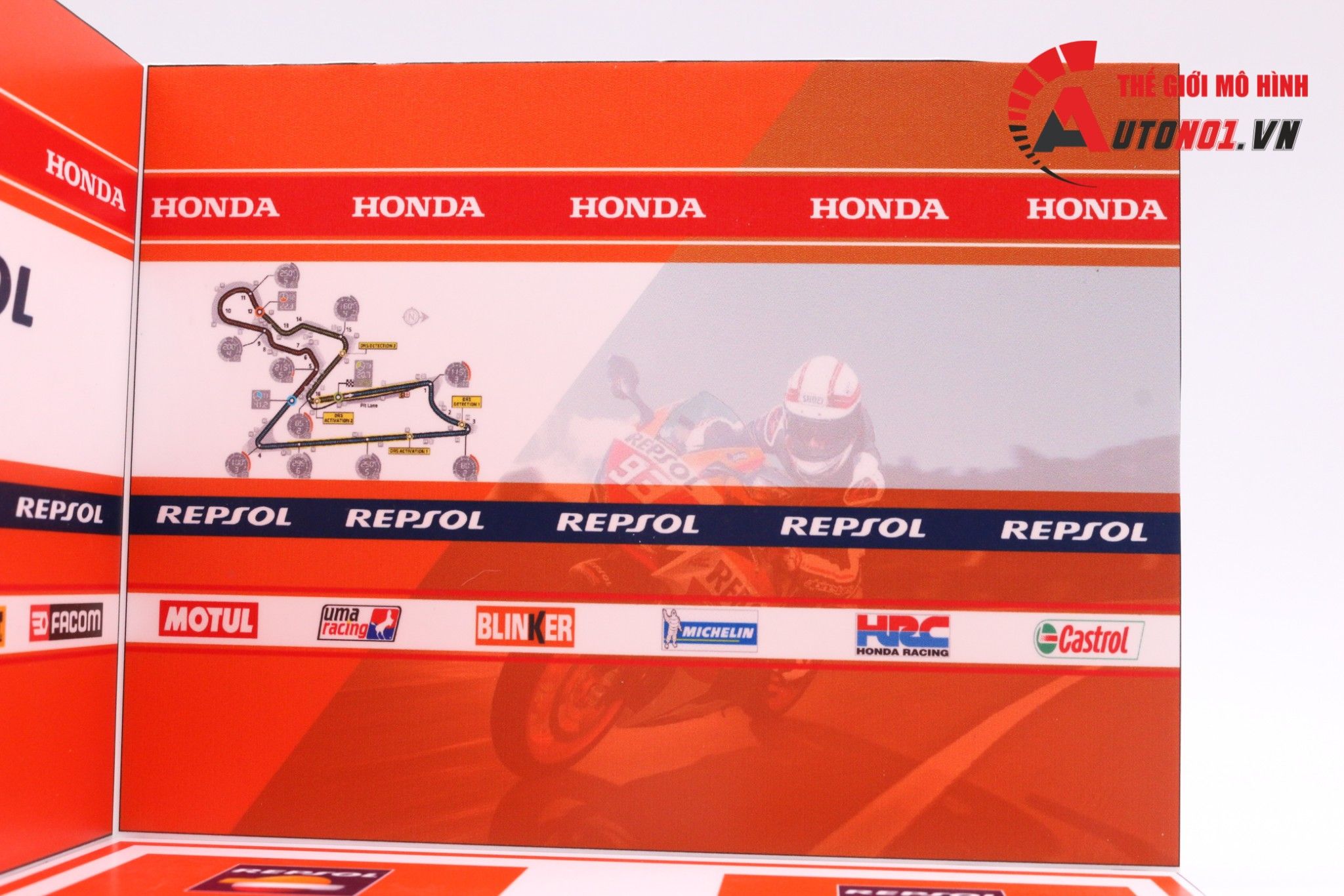  DIORAMA 1:18 MÔ TÔ GP SHOWROOM HONDA REPSOL 20X18X15CM DR008H 