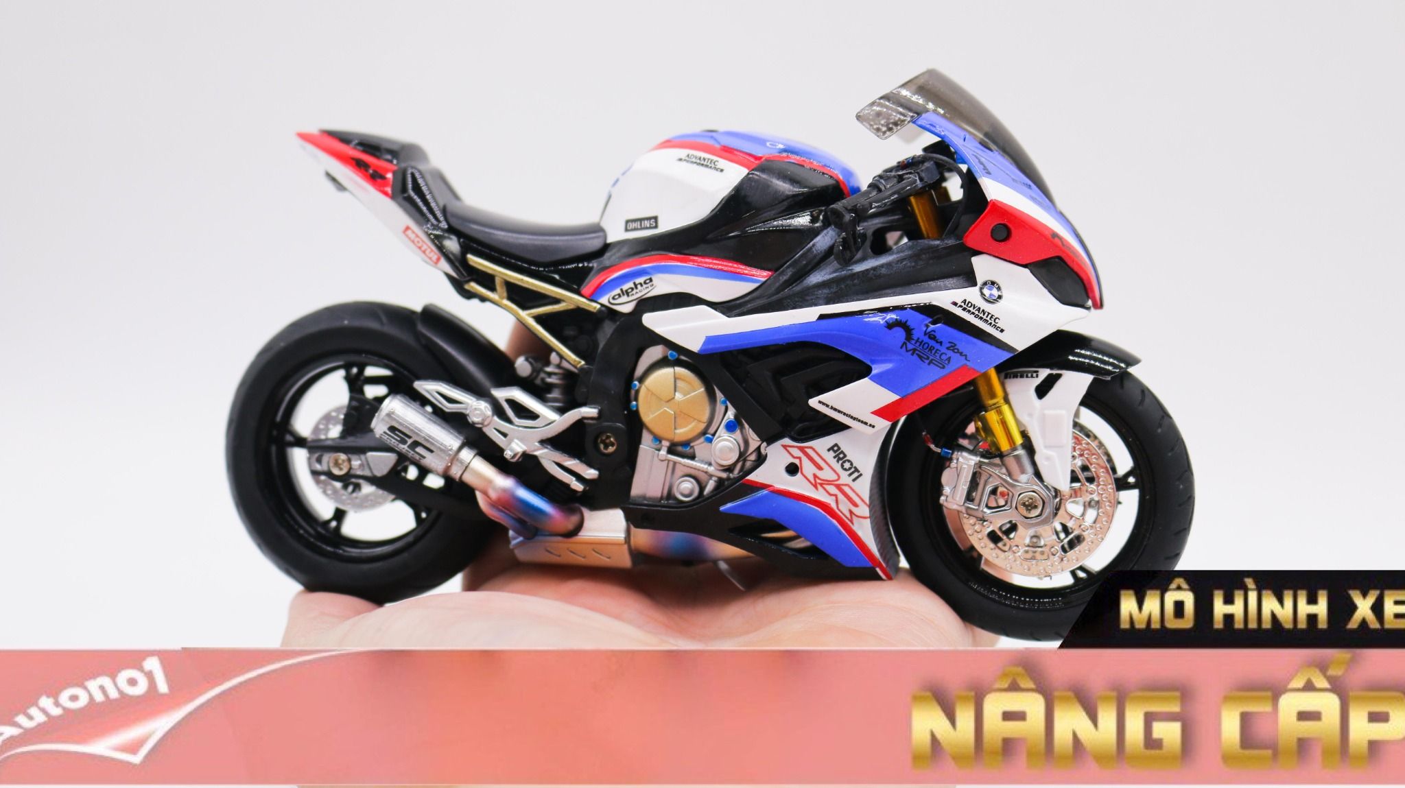  Mô hình xe độ Bmw S1000rr Custom Tricolor Version 1:12 Autono1 Alloy D160G 