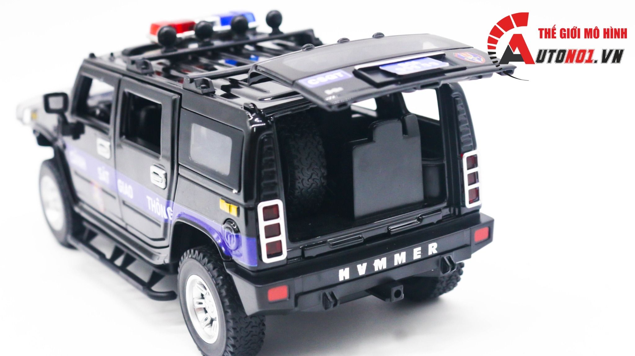  Mô hình xe ô tô Hummer H2 black độ tem CSGT 1:24 Alloy model OT237 