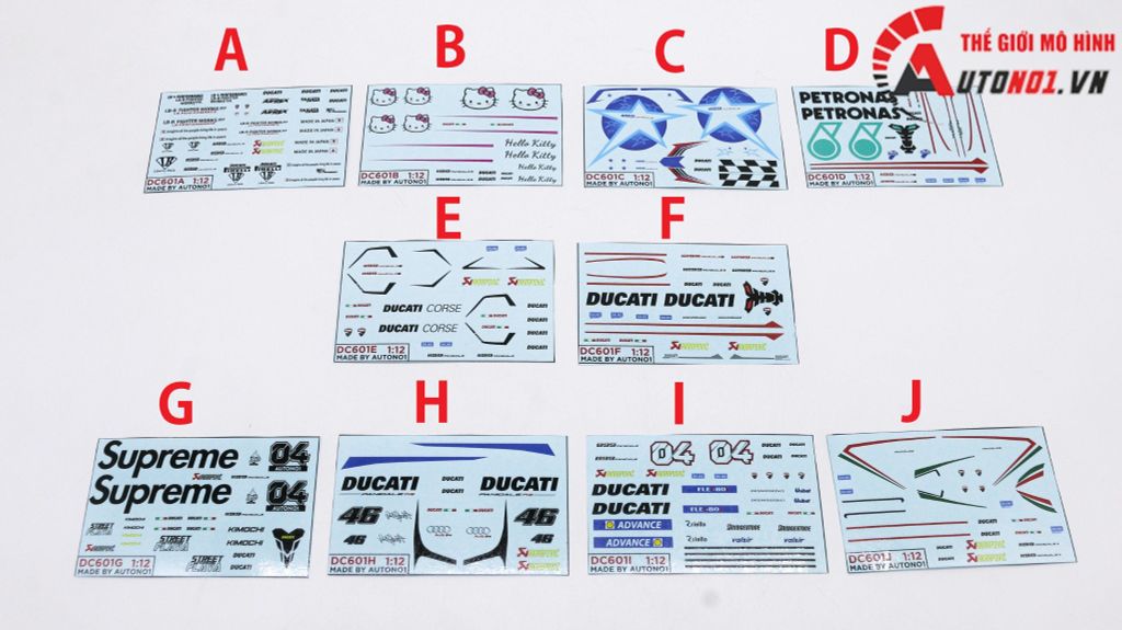 DECAL NƯỚC ĐỘ DUCATI PANIGALE - AUDI RS 1:12 AUTONO1 DC601H