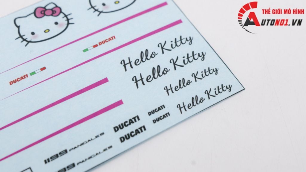 DECAL NƯỚC ĐỘ DUCATI 1199 HELLO KITTY PINK WHITE TỈ LỆ 1:12 AUTONO1 DC601B