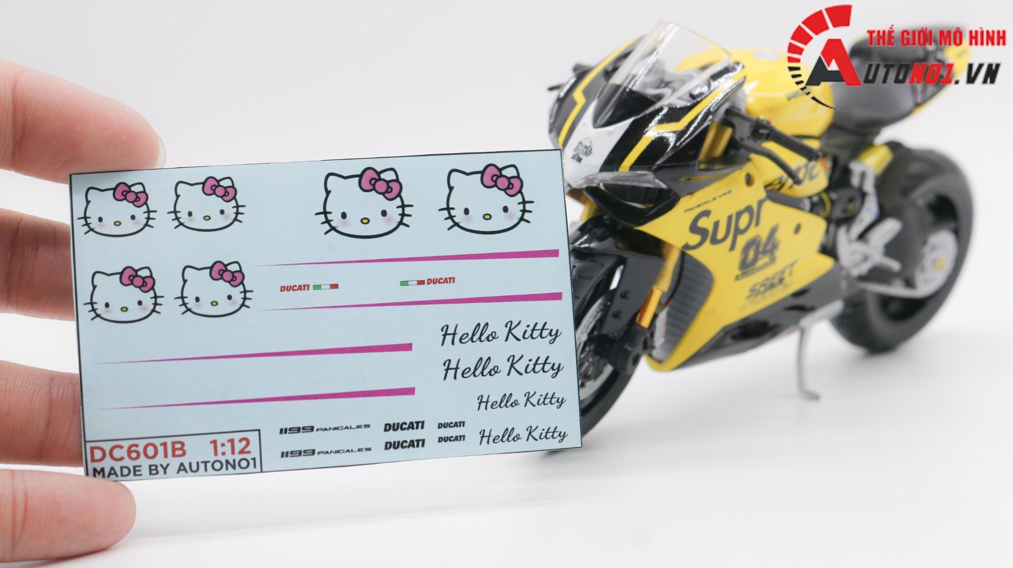  Decal nước độ Ducati 1199 Hello Kitty Pink White tỉ lệ 1:12 Autono1 DC601b 