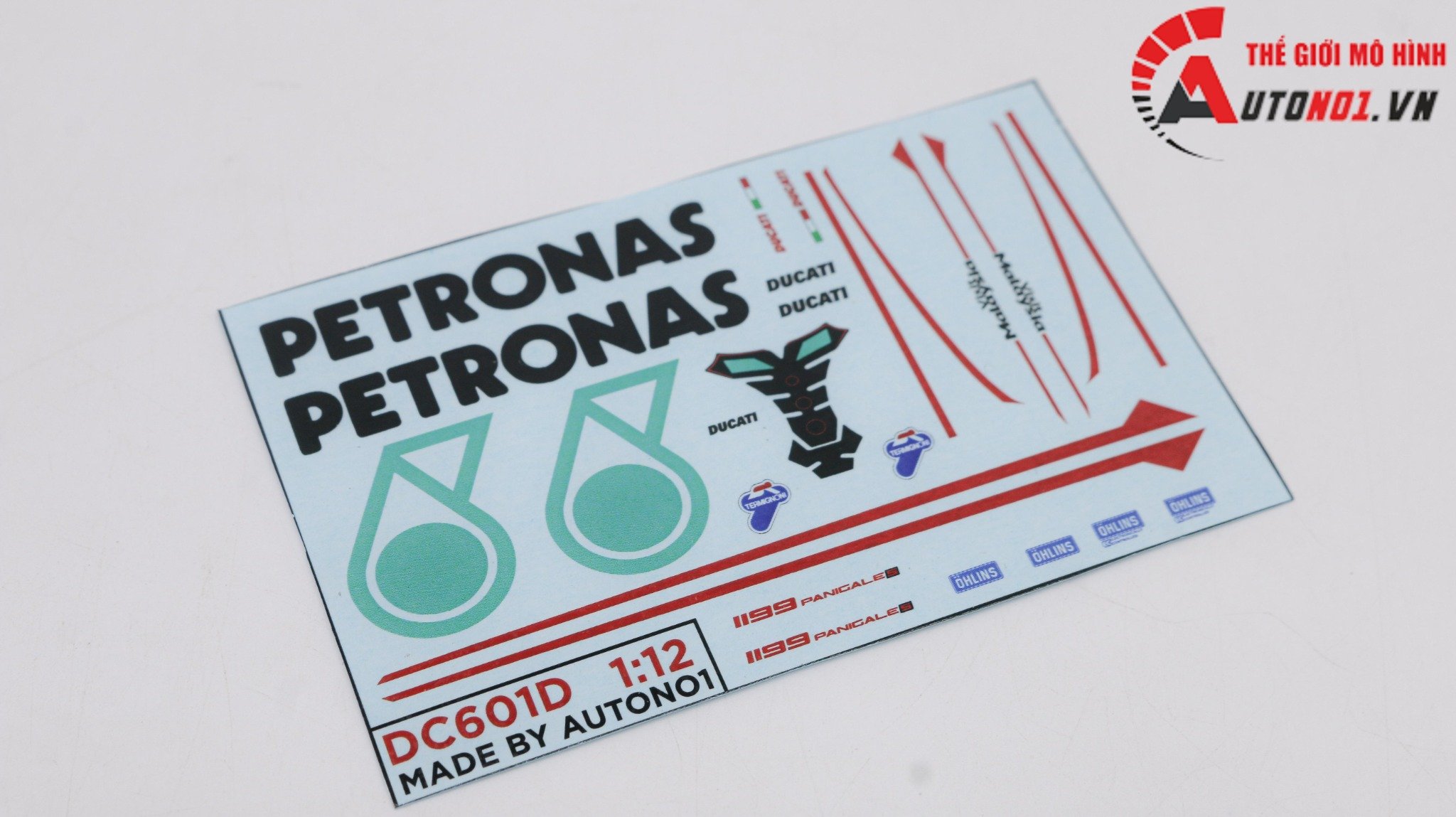  Decal Ducati 1199 Petronas White Ver.02 cho mô tô tỉ lệ 1:12 Maisto và Tamiya DC601D 
