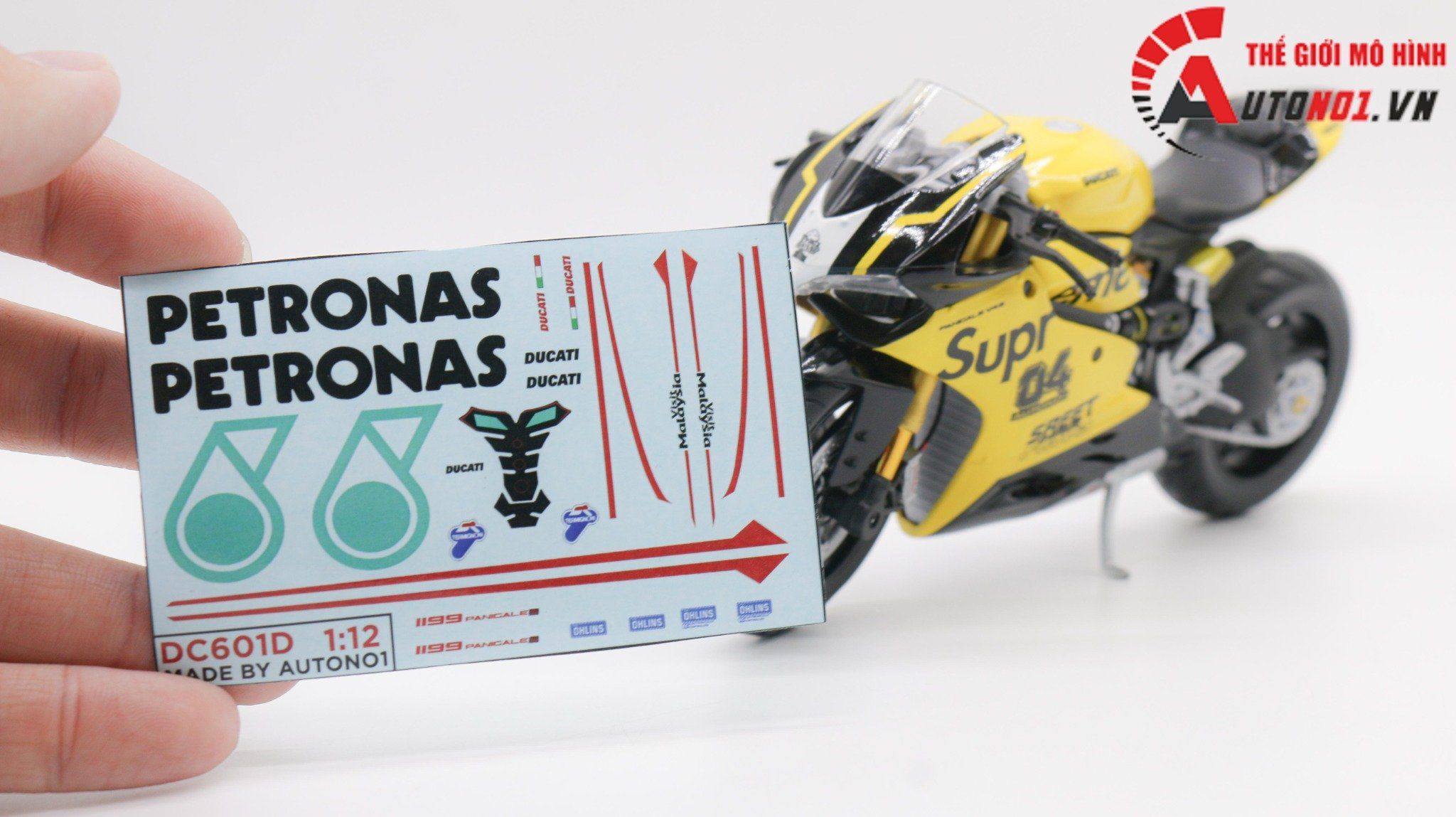  Decal Ducati 1199 Petronas White Ver.02 cho mô tô tỉ lệ 1:12 Maisto và Tamiya DC601D 