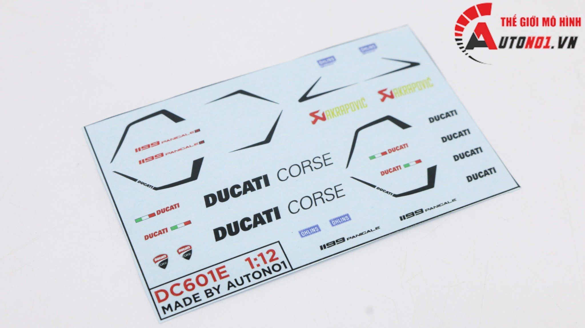  Decal nước độ Ducati 1199 Corse White tỉ lệ 1:12 Autono1 DC601E 