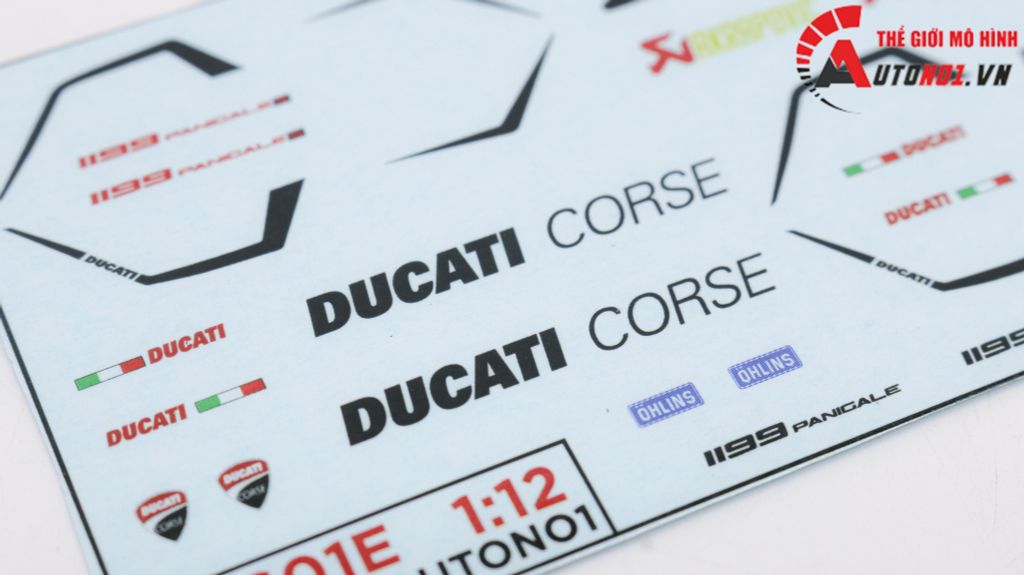 DECAL NƯỚC ĐỘ DUCATI 1199 CORSE WHITE TỈ LỆ 1:12 AUTONO1 DC601E