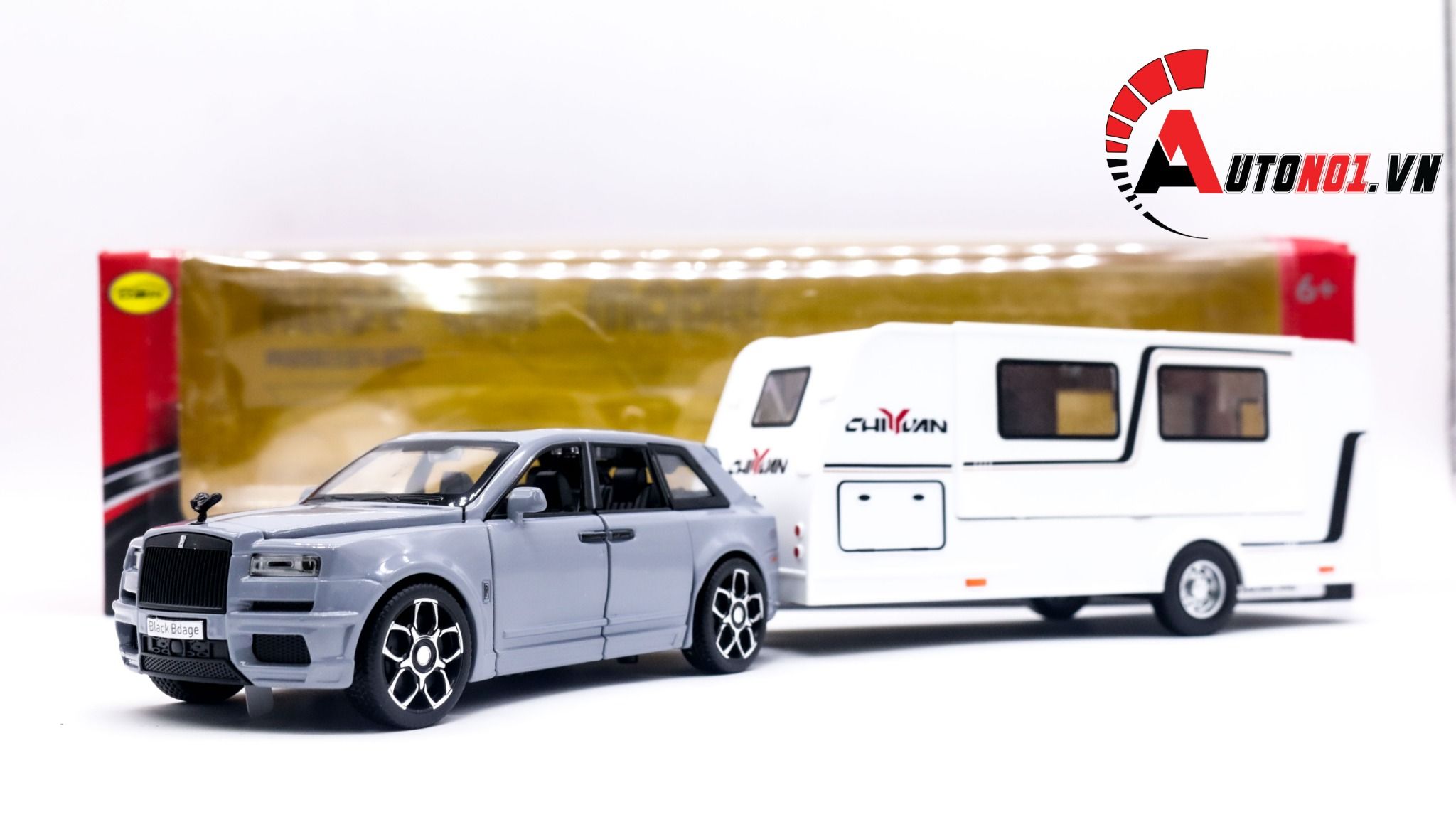  Mô hình xe ô tô kéo trailer Rolls Royce Cullinan 1:32 Alloy model OT212 