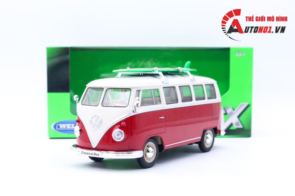 MÔ HÌNH XE VOLKSWAGEN T1 BUS WITH SURF BOARD 1:24 WELLY 7029