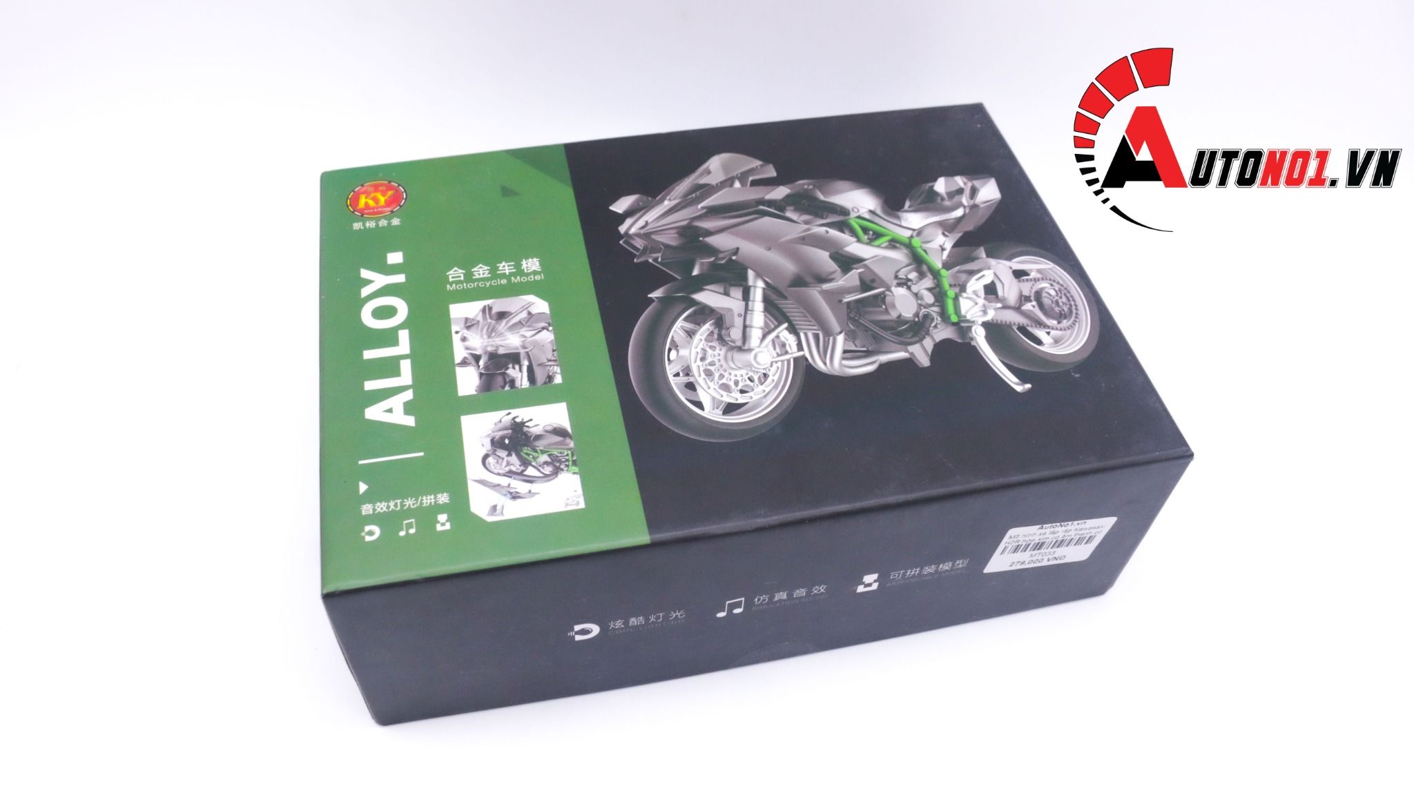  Mô hình xe lắp ráp Kawasaki H2R hợp kim có âm thanh có đèn 1:12 Alloy Model MT033 