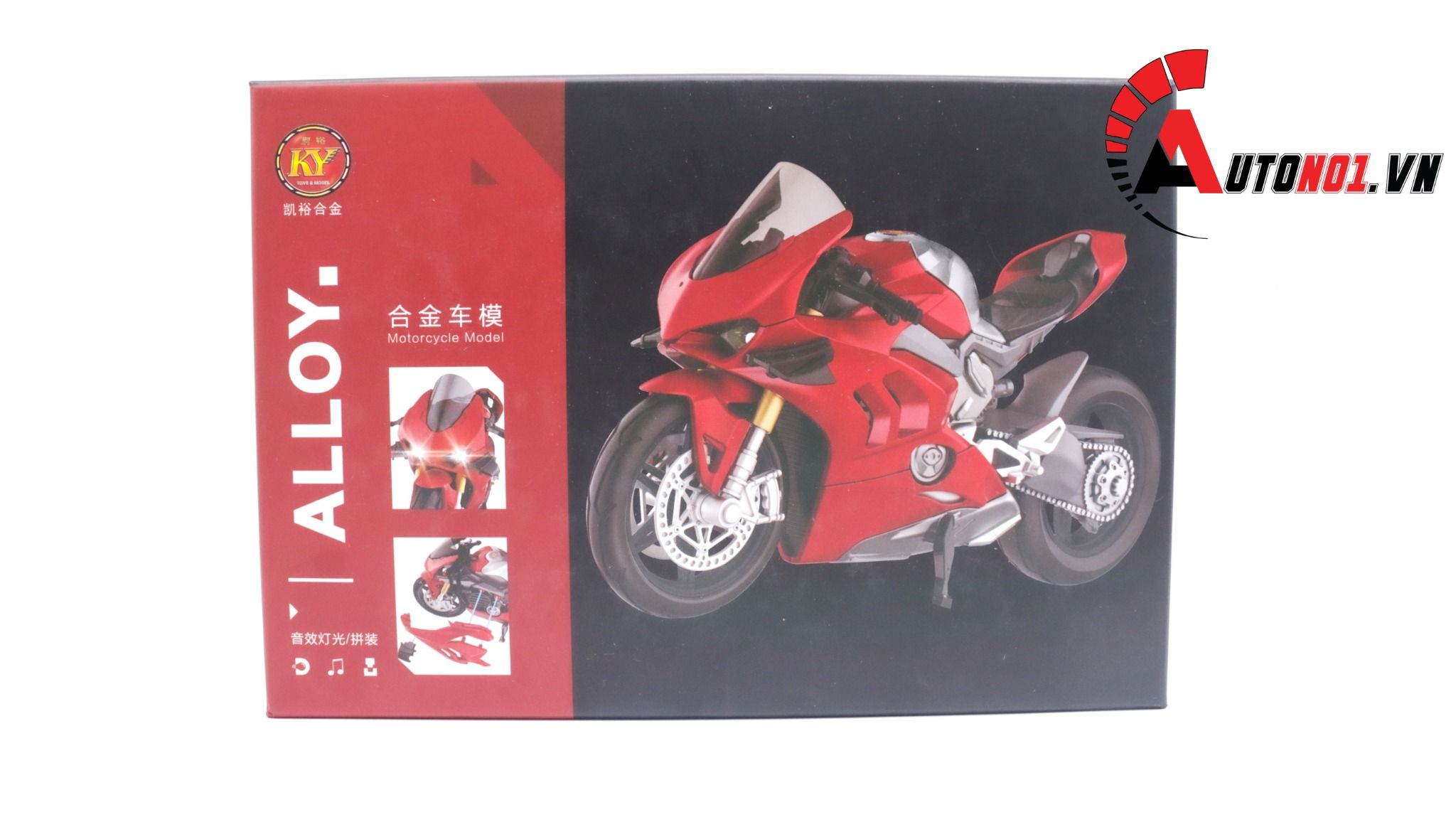  Mô hình xe lắp ráp Ducati V4 hợp kim có âm thanh có đèn 1:12 Alloy Model MT032 