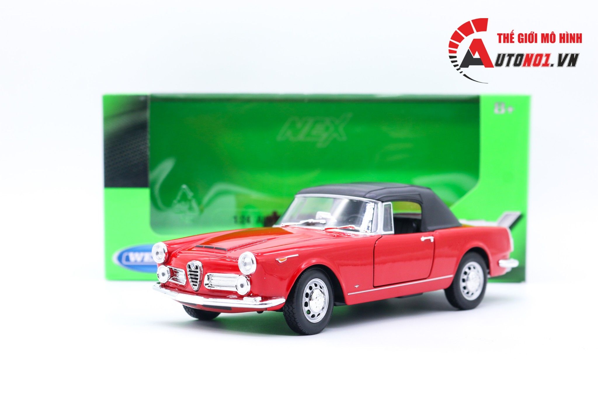  Mô hình xe Alfa Romeo Spider 1960 Red đánh lái được 1:24 Welly 7023 