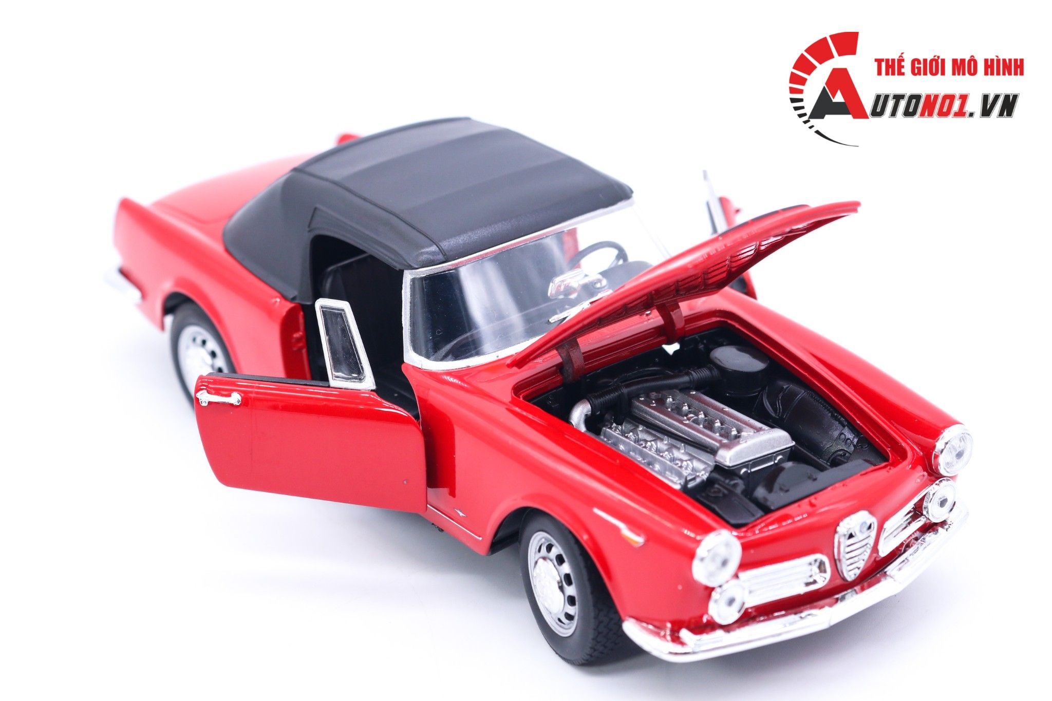  Mô hình xe Alfa Romeo Spider 1960 Red đánh lái được 1:24 Welly 7023 