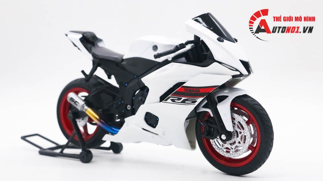  Mô hình xe Yamaha R6 2020 White độ Mâm + Pô Sc 1:12 Autono1 Welly D207G 