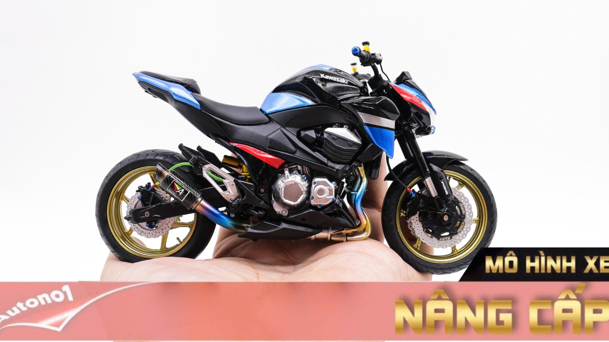  Mô hình xe độ Kawasaki Z800 Metal Blue 1:12 Autono1 Automaxx D225B 