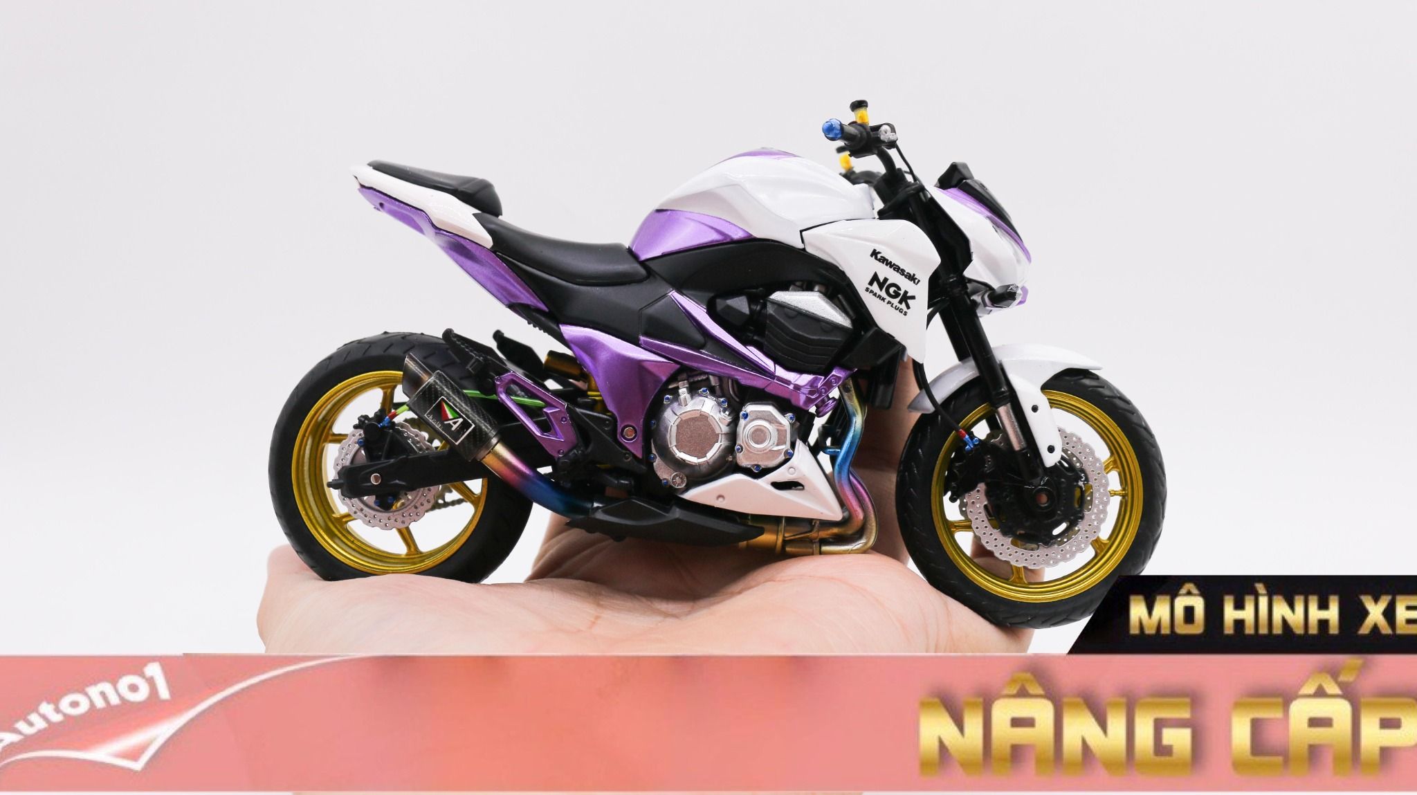  Mô hình xe độ Kawasaki Z800 Metal Violet độ pô 1:12 Autono1 Automaxx D225A 