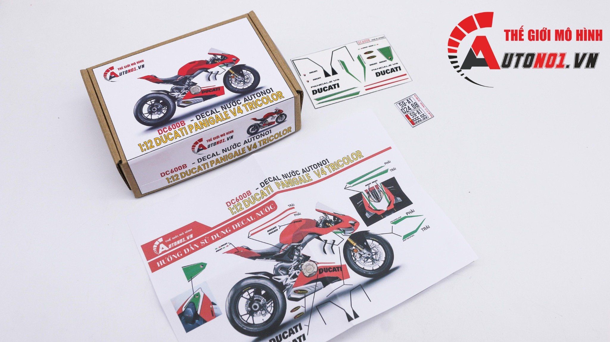  Decal nước độ Ducati V4 Tricolor dán cho mọi nền màu tỉ lệ 1:12 Autono1 DC600B 