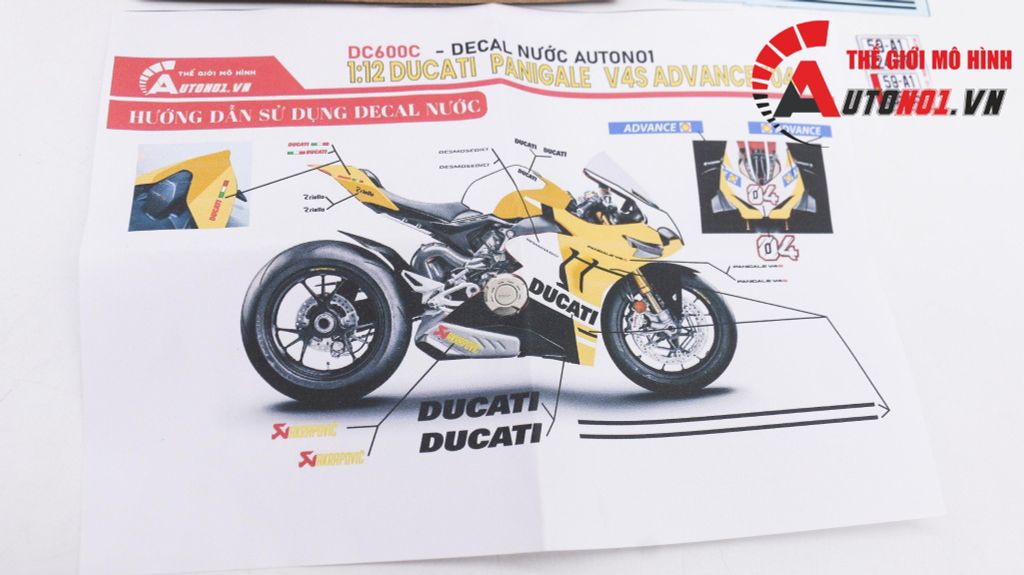 DECAL NƯỚC ĐỘ DUCATI V4S ADVANCE TỈ LỆ 1:12 AUTONO1 DC600C