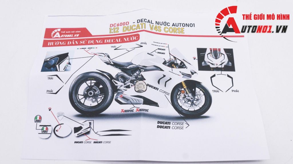 DECAL NƯỚC ĐỘ DUCATI PANIGALE V4S CORSE - DECAL FULLFACE DUCATI CORSE TỈ LỆ 1:12 AUTONO1 DC600D