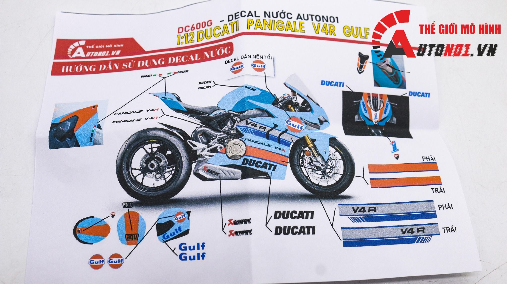  Decal nước độ Ducati Panigale V4S Gulf - Decal fullface Gulf Ducati tỉ lệ 1:12 Autono1 DC600g 