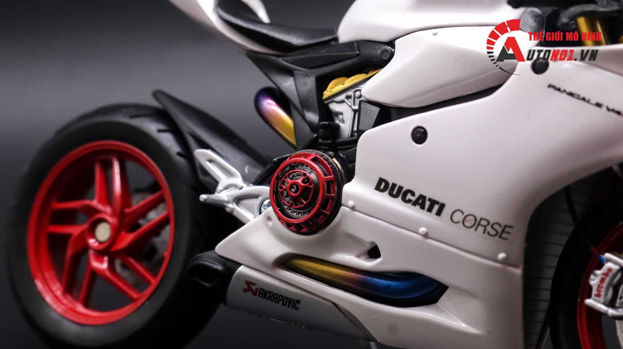  Mô hình xe độ Ducati Corse White độ nồi khô tỉ lệ 1:12 Autono1 Maisto D024B 