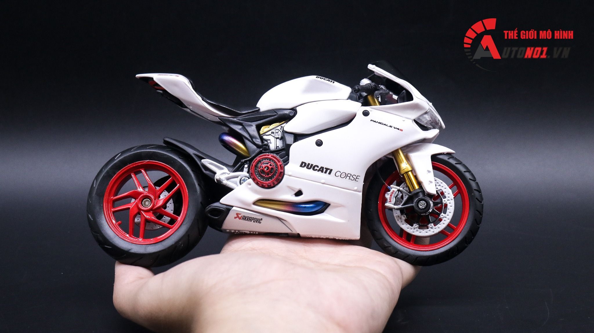  Mô hình xe độ Ducati Corse White độ nồi khô tỉ lệ 1:12 Autono1 Maisto D024B 