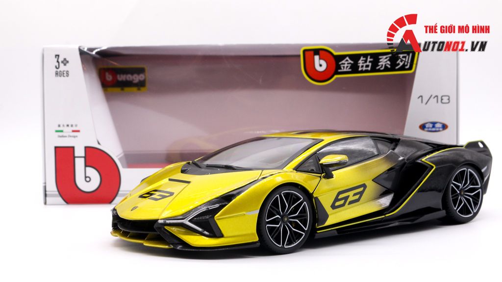 MÔ HÌNH XE LAMBORGHINI SIAN FKP 37 BLACK GREEN 1:18 BBURAGO 7517