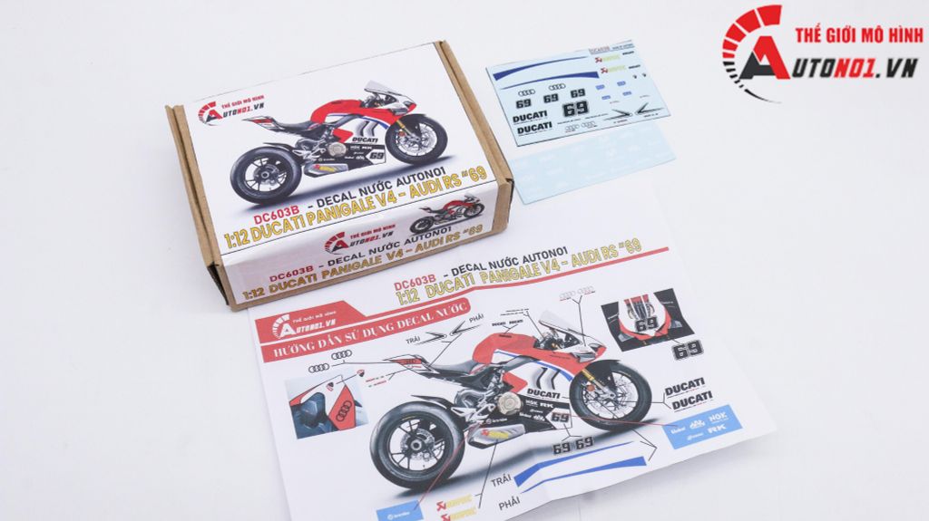 DECAL NƯỚC ĐỘ DUCATI PANIGALE V4S - AUDI RS TỈ LỆ 1:12 AUTONO1 DC603B