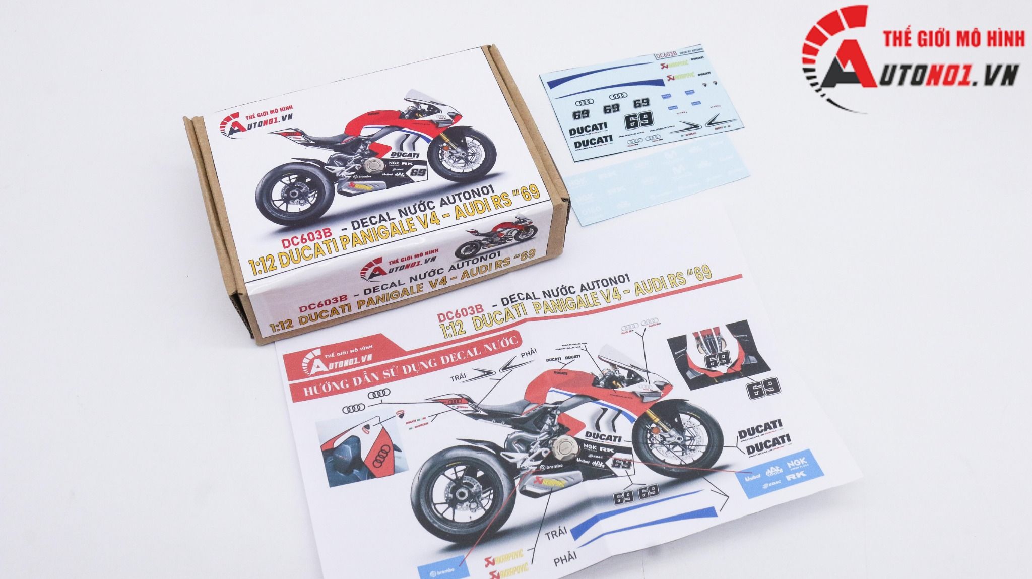  Decal nước độ Ducati Panigale V4S - Audi RS tỉ lệ 1:12 Autono1 DC603b 