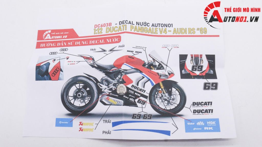 DECAL NƯỚC ĐỘ DUCATI PANIGALE V4S - AUDI RS TỈ LỆ 1:12 AUTONO1 DC603B