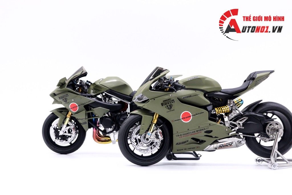  Mô hình xe Kawasaki H2r Custom Liberty Walk Army 1:12 Tamiya D078 