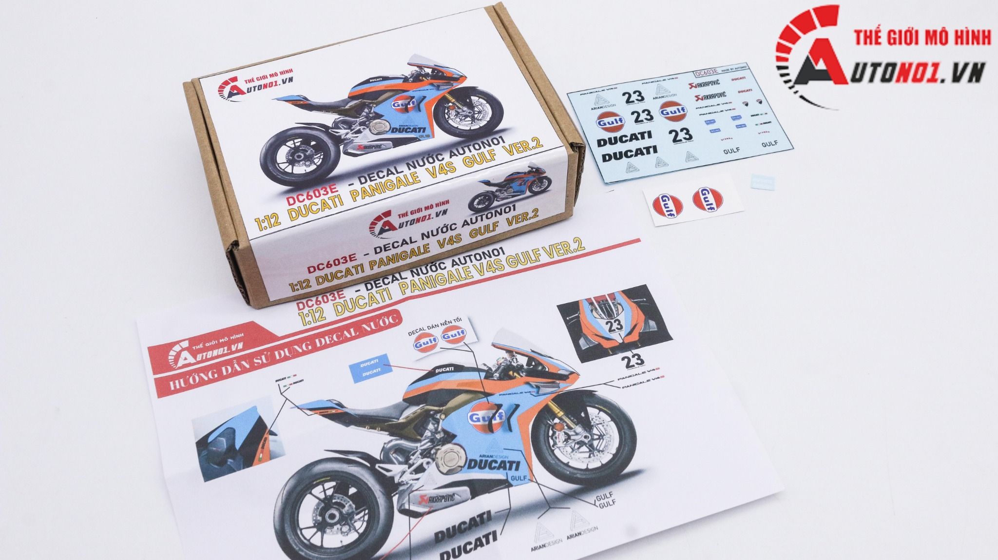  Decal nước độ Ducati Panigale V4S - Gulf V2 tỉ lệ 1:12 Autono1 DC603e 