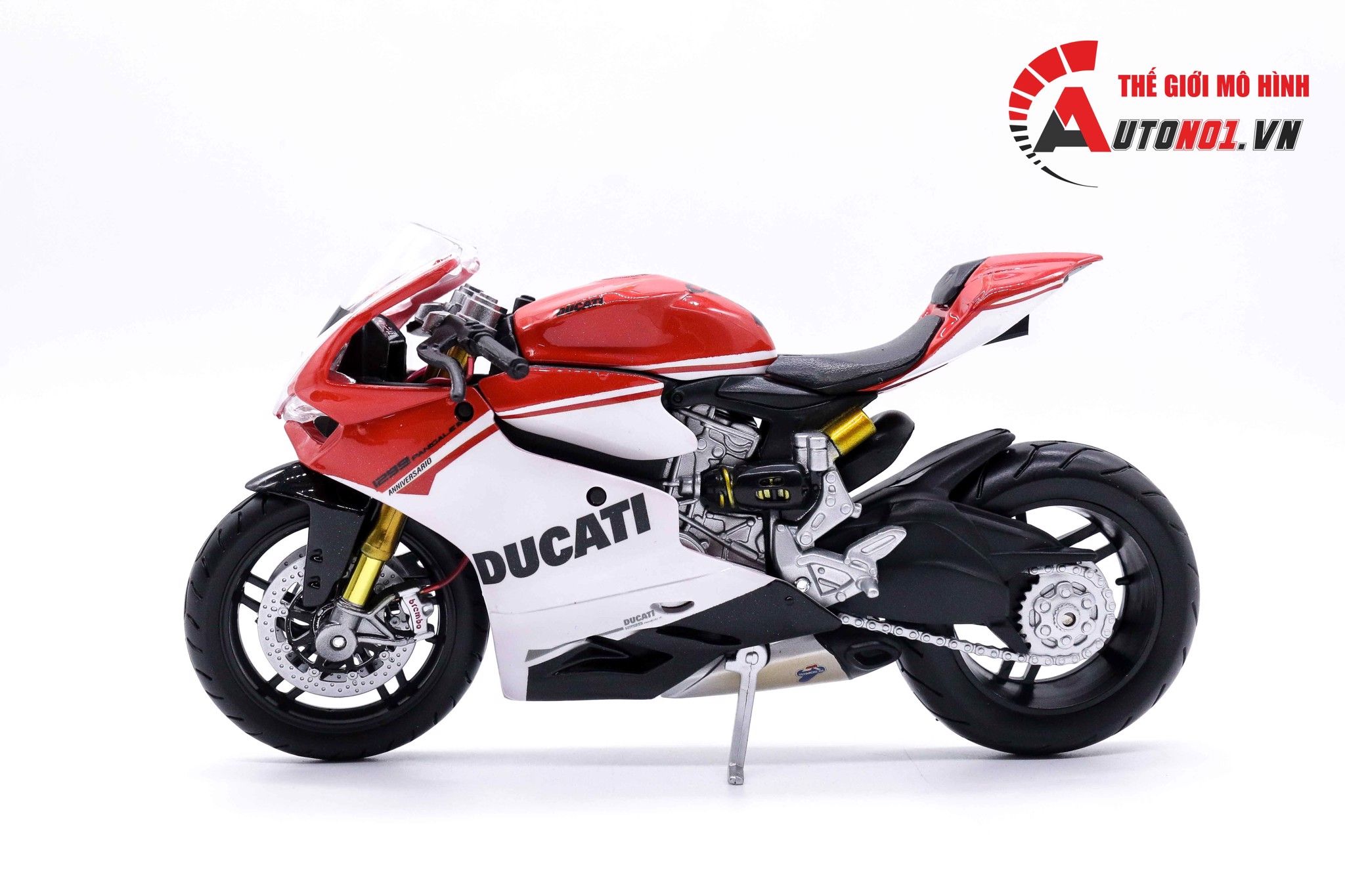  Mô hình siêu xe Ducati 1299 Panigale S Custom 50th Anniversary Red White V1 độ nồi 1:12 Autono1 D221D 