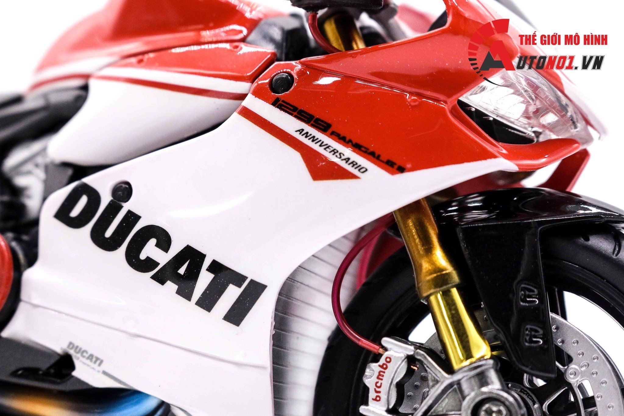  Mô hình siêu xe Ducati 1299 Panigale S Custom 50th Anniversary Red White V1 độ nồi 1:12 Autono1 D221D 