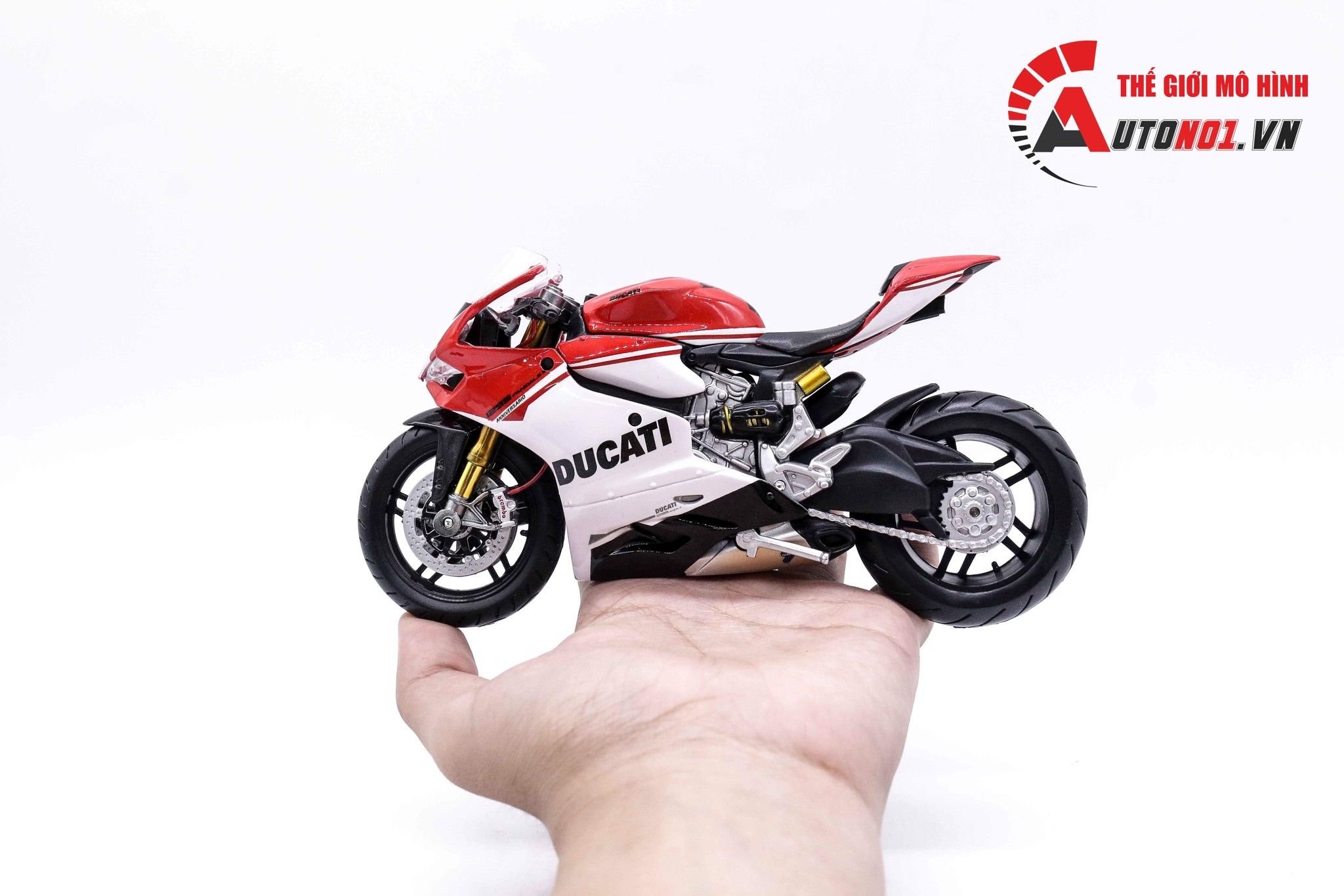  Mô hình siêu xe Ducati 1299 Panigale S Custom 50th Anniversary Red White V1 độ nồi 1:12 Autono1 D221D 