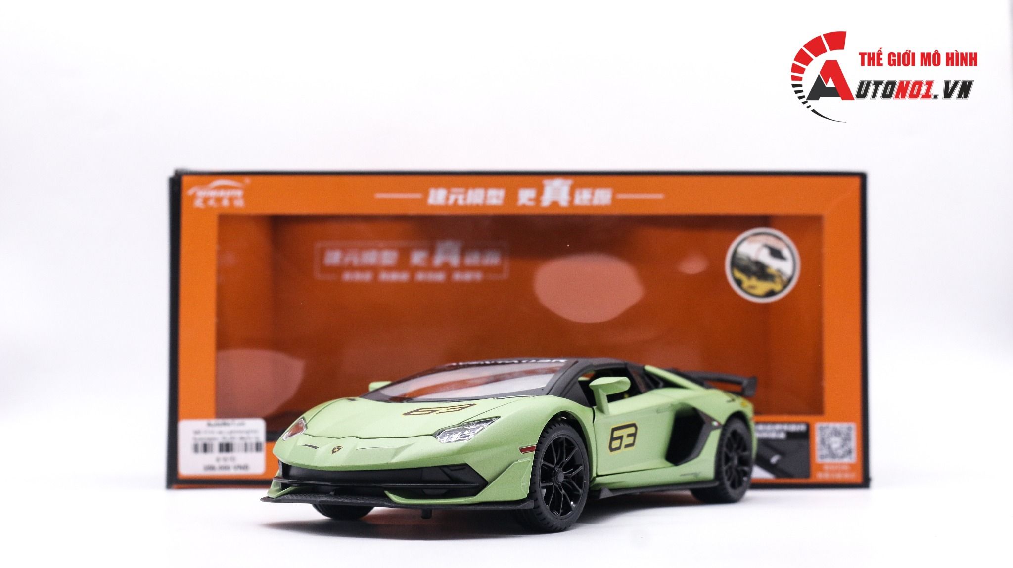  Mô hình xe Lamborghini Aventador Svj63 đánh lái được full open, mui xe có thể tháo rời 1:24 Miniauto DC24301 
