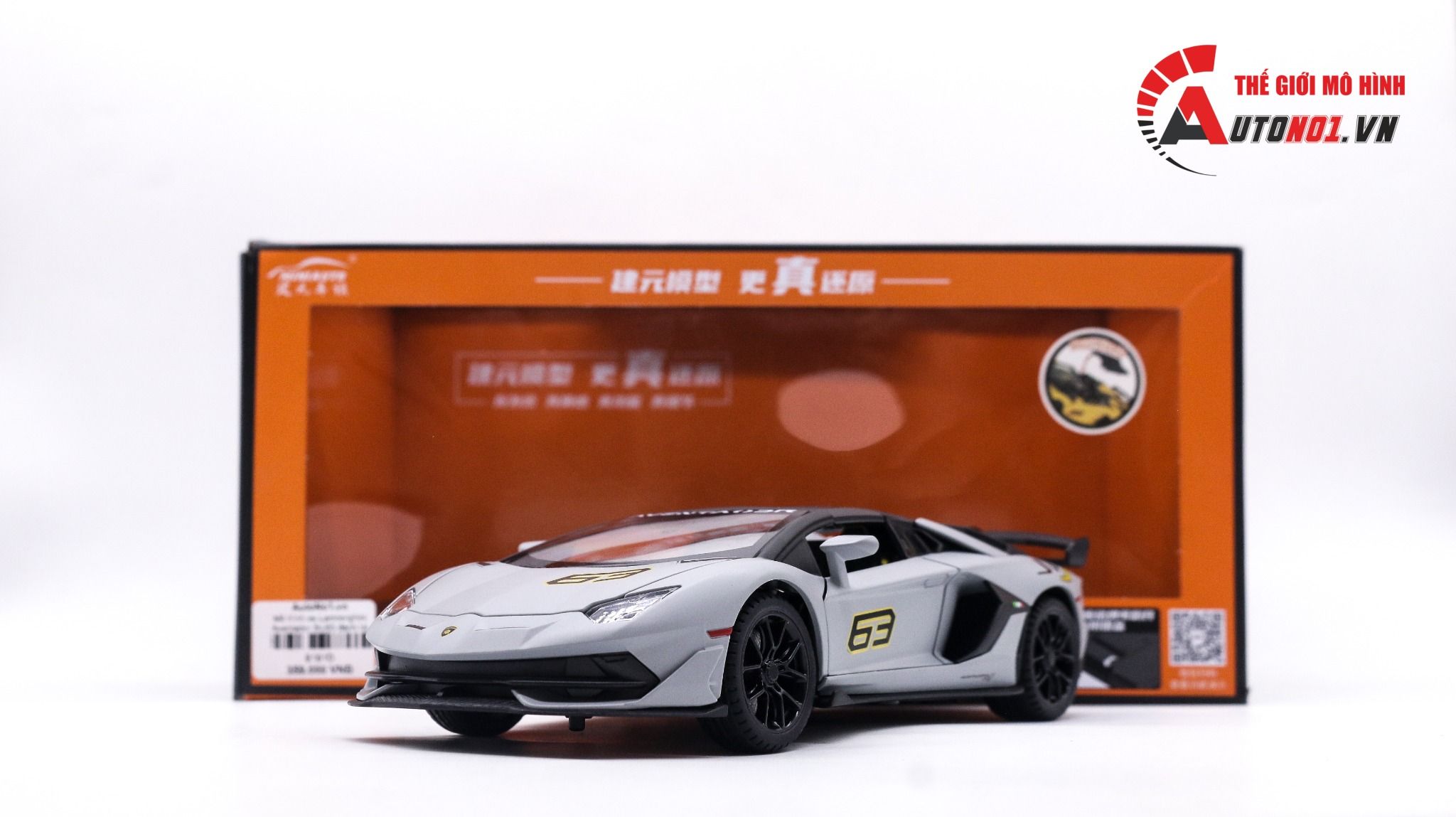  Mô hình xe Lamborghini Aventador Svj63 đánh lái được full open, mui xe có thể tháo rời 1:24 Miniauto DC24301 
