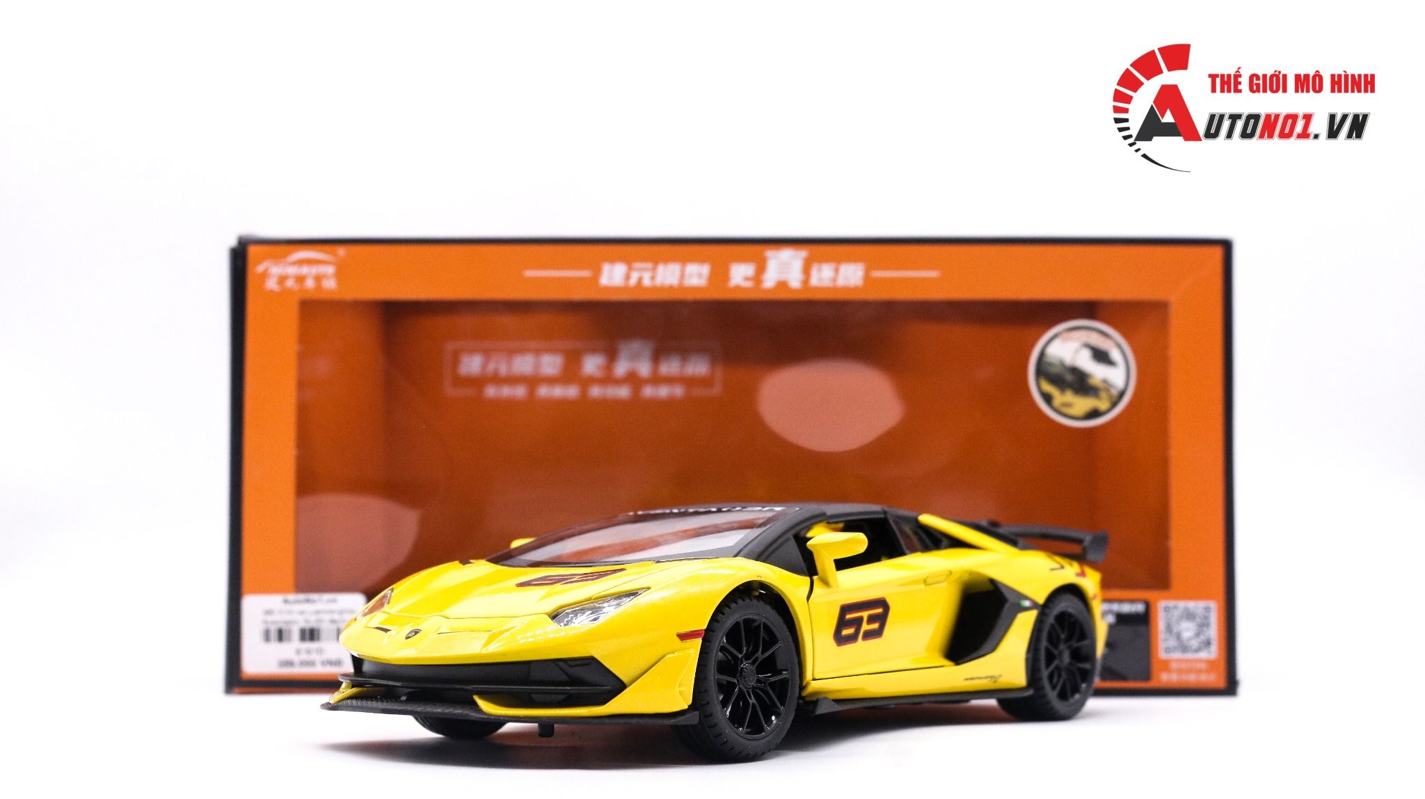 Mô hình xe Lamborghini Aventador Svj63 đánh lái được full open, mui xe có thể tháo rời 1:24 Miniauto DC24301 