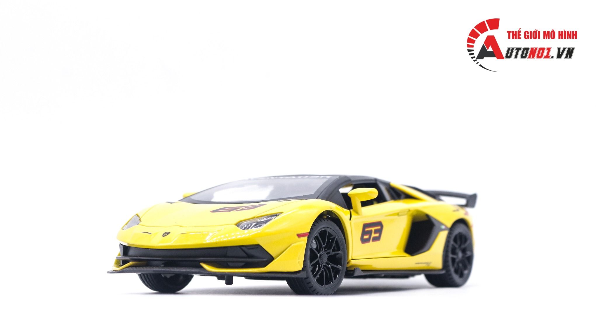  Mô hình xe Lamborghini Aventador Svj63 đánh lái được full open, mui xe có thể tháo rời 1:24 Miniauto DC24301 