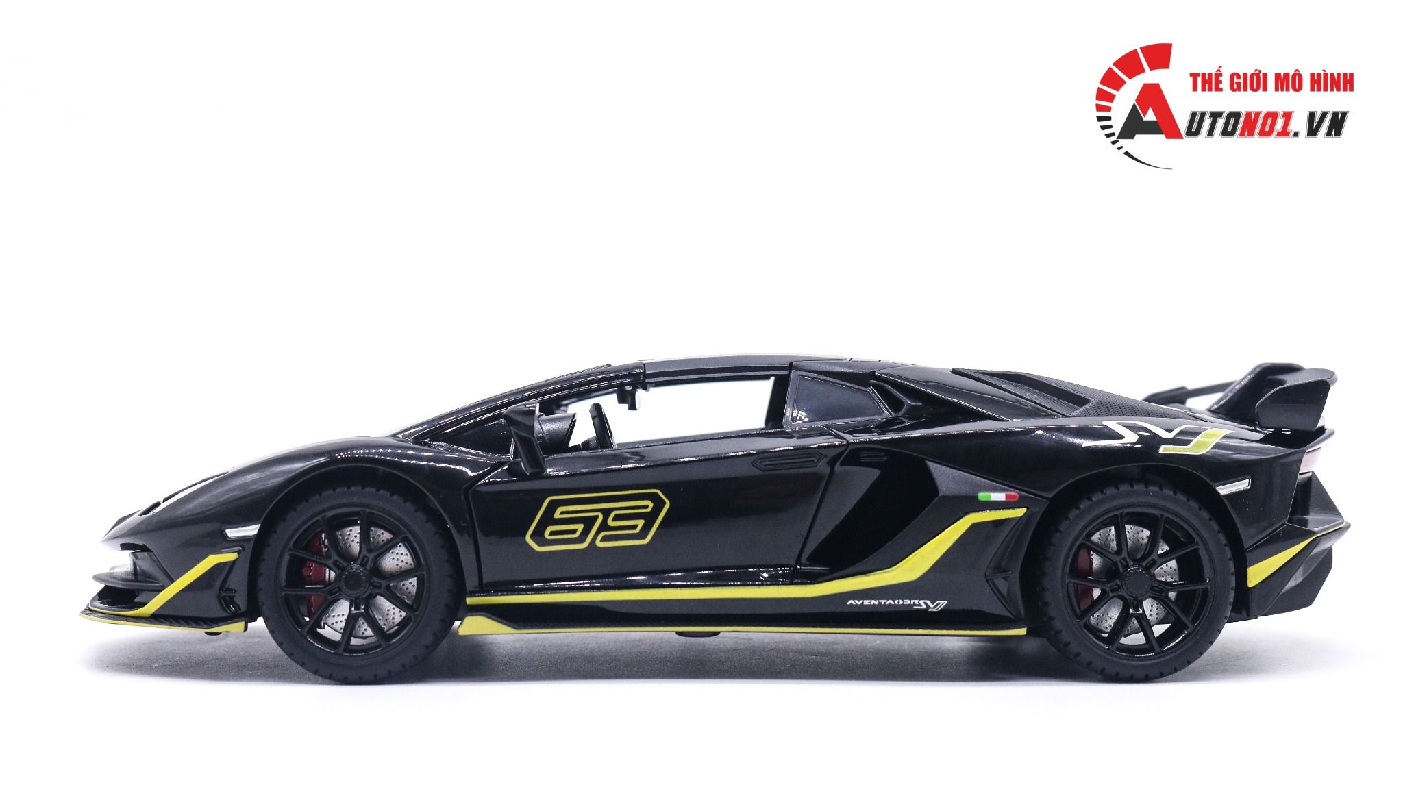  Mô hình xe Lamborghini Aventador Svj63 đánh lái được full open, mui xe có thể tháo rời 1:24 Miniauto DC24301 