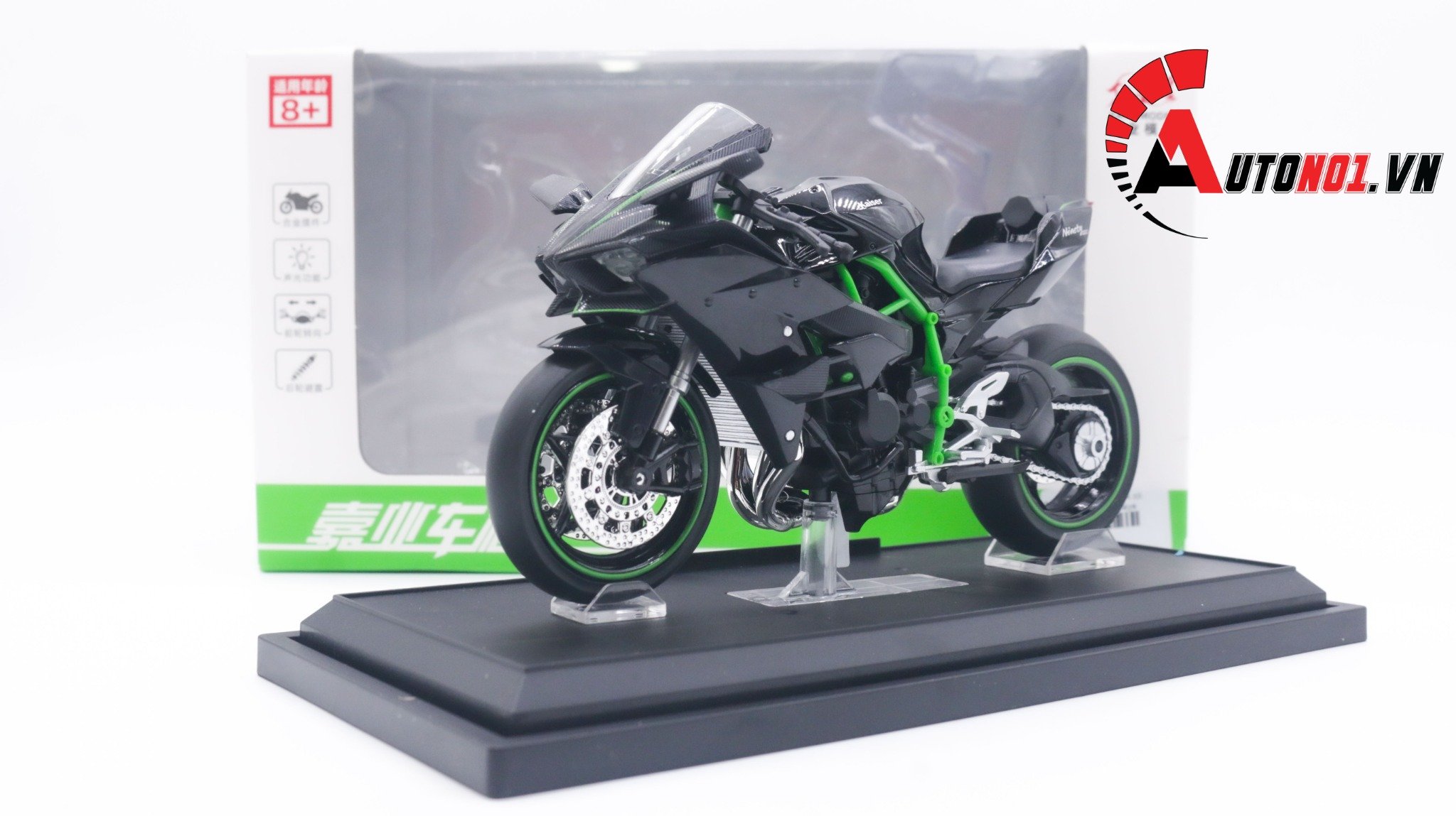  Mô hình xe Kawasaki H2R có đế có ben nâng 1:12 Jiaye Model MT042 