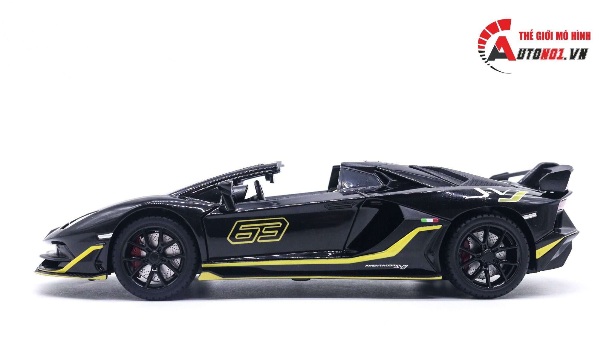  Mô hình xe Lamborghini Aventador Svj63 đánh lái được full open, mui xe có thể tháo rời 1:24 Miniauto DC24301 