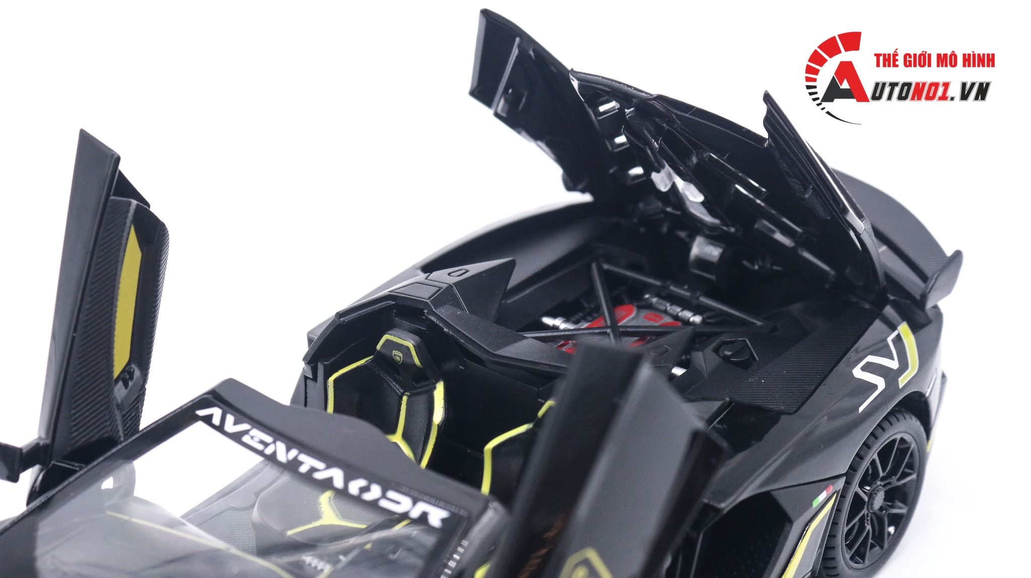  Mô hình xe Lamborghini Aventador Svj63 đánh lái được full open, mui xe có thể tháo rời 1:24 Miniauto DC24301 