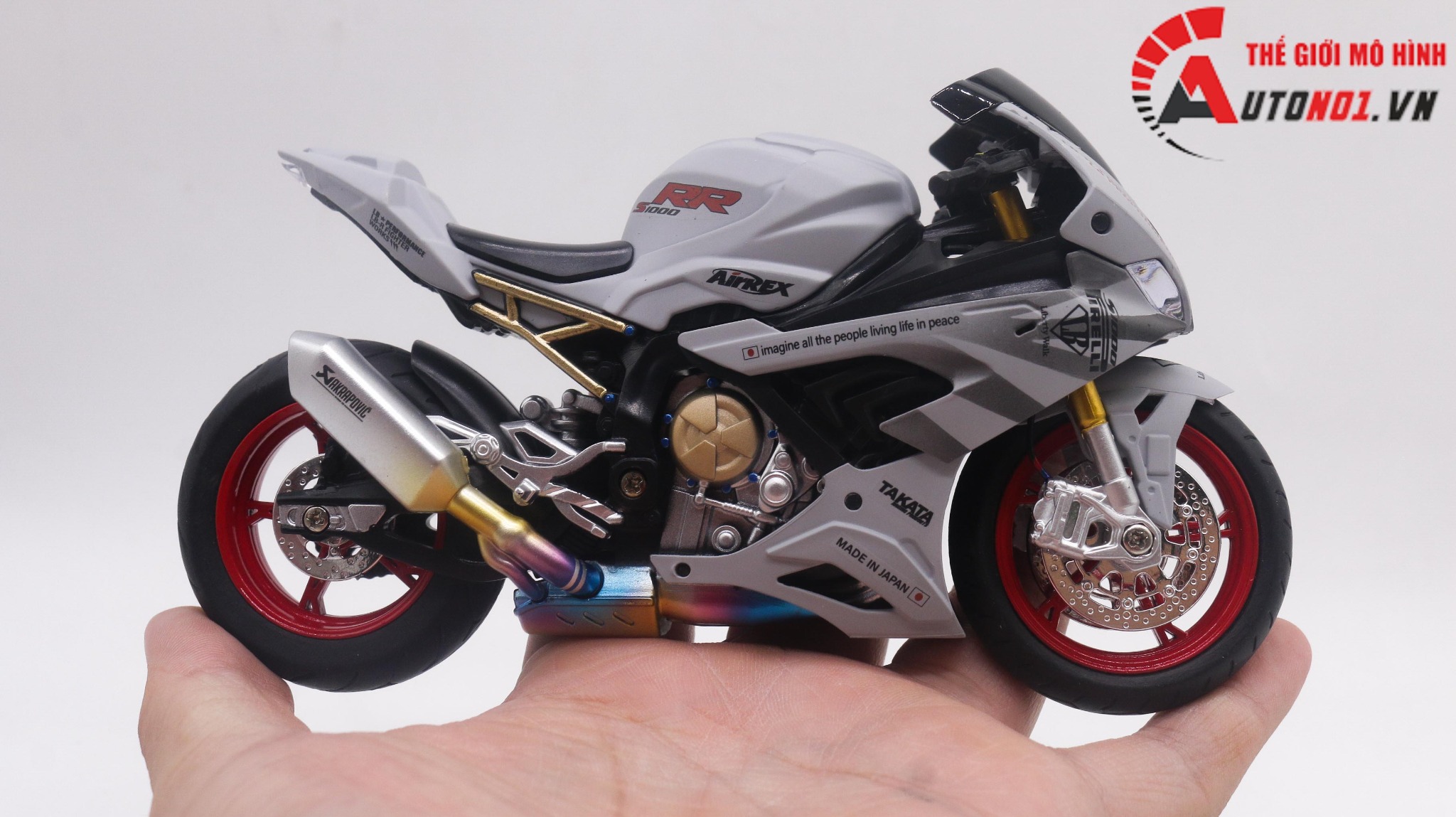  Mô hình xe độ Bmw S1000 2020 Liberty Walk mâm đỏ 1:12 Autono1 Alloy D160D 